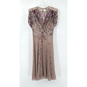 vintage 70s JODY OF CALIFORNIA dress sheer floral belted secretary pleated S